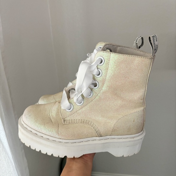 Dr. Martens Molly Glitter White Platform Boots 9 - Picture 5 of 7